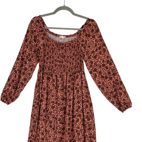 Faherty Susanna Smocked Dress Montserrat Floral Women XS Mauve BrownLongsleeve - Picture 4 of 15